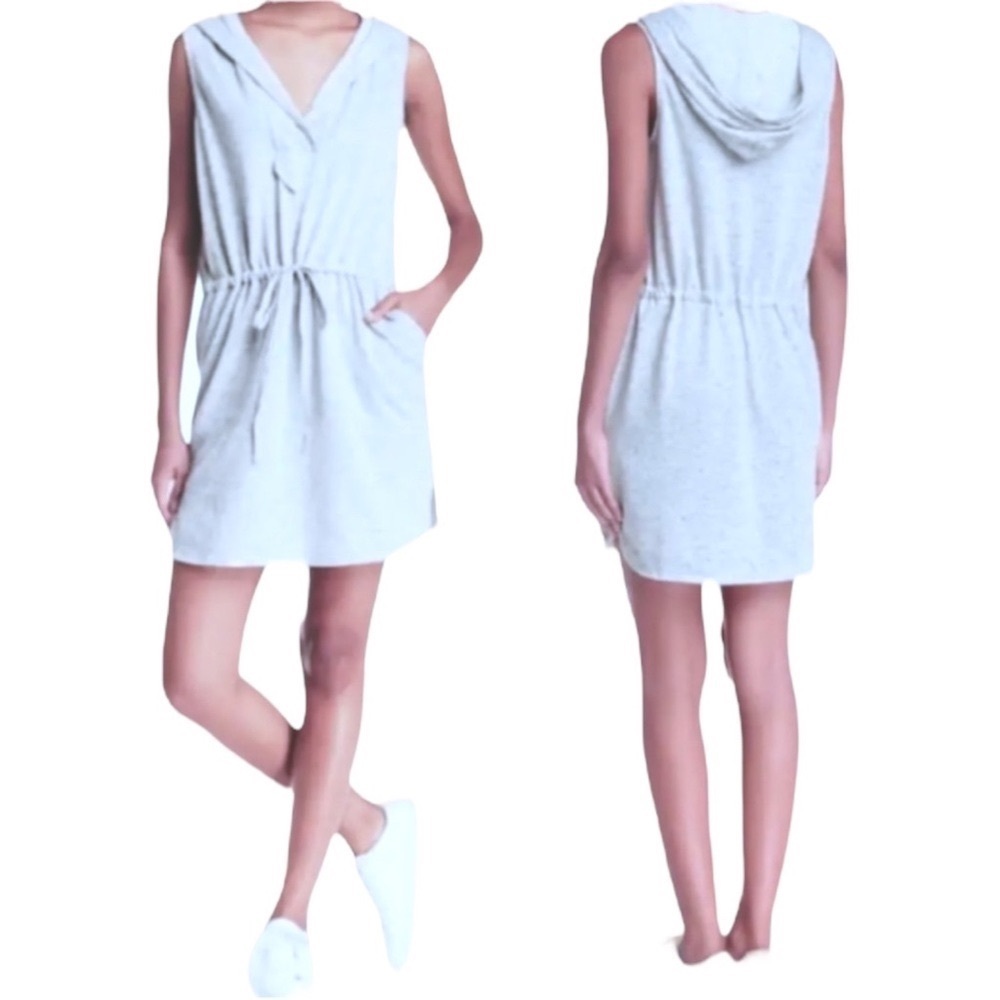 $98 Max Studio Perfect Hoodie Beach Dress Large Gray w Blue Speckles Cover Up